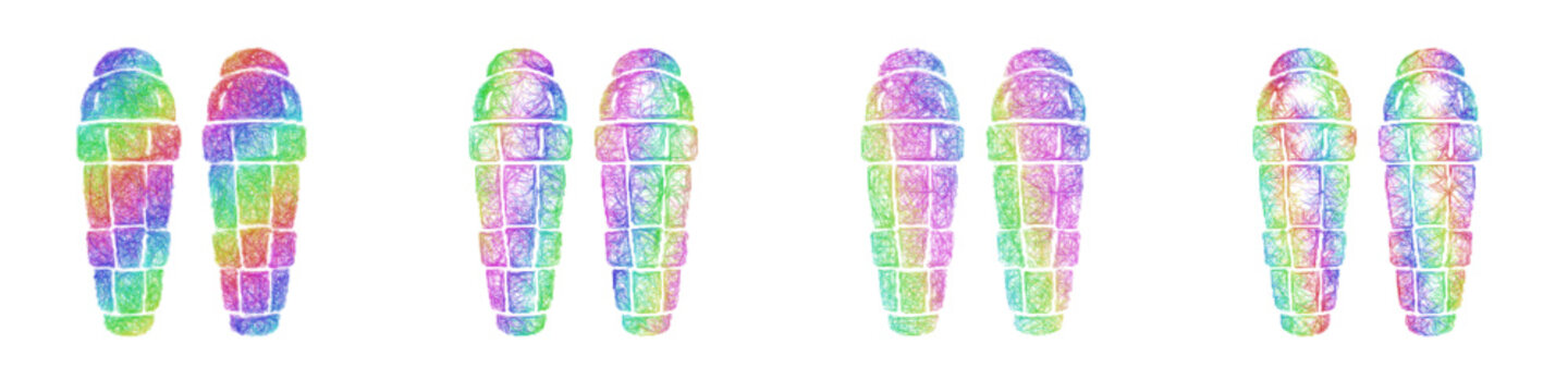Rainbow color sketch shin guards icon design set