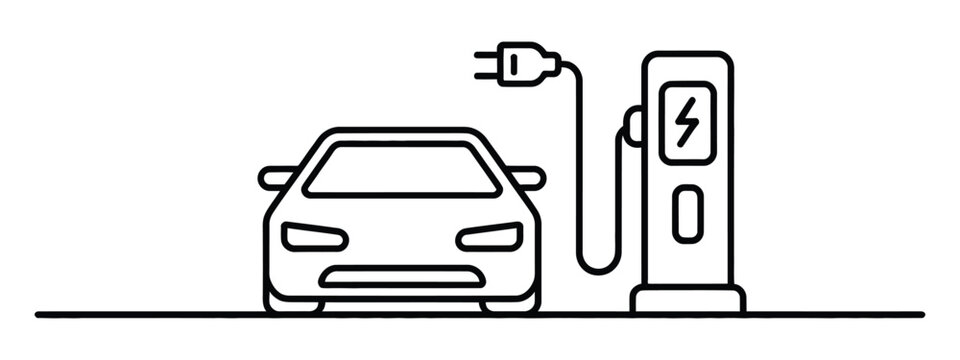 High quality vector of electric vehicle charging station concept line art.