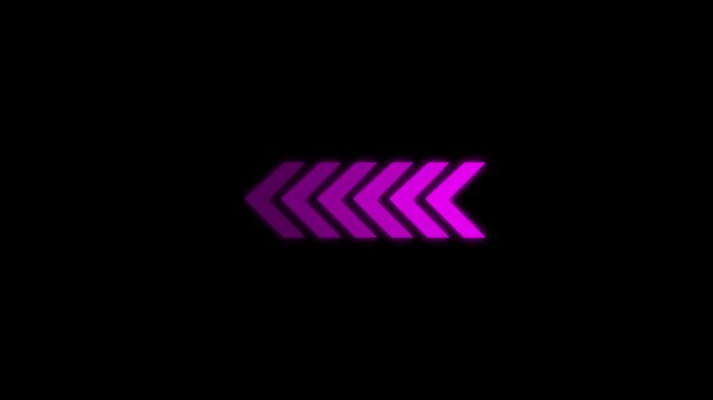 Chevron arrows animation with purple neon. Chevron arrows digital direction indicator. Chevron arrows technology interface graphic on black background for navigation.