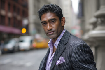 Naklejka premium Portrait of an Indian businessman in Manhattan exuding confidence on the streets
