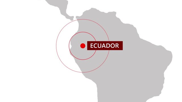 Map of South America animation with Ecuador. Map of South America digital geography marker. Map of South America technology interface graphic on black background for travel.