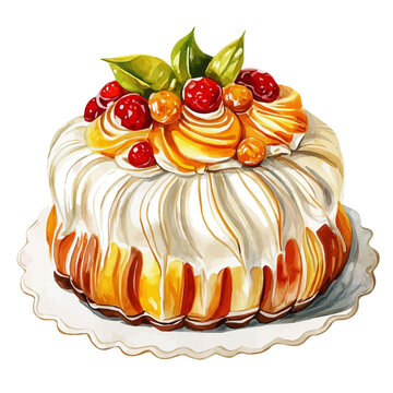 Cassata, watercolor illustration featuring playful movement and lively expressions, isolated on a white background.