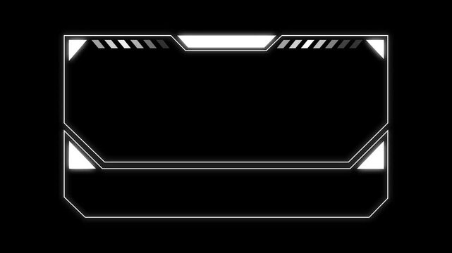 Futuristic hud frame animation with white neon. Futuristic hud frame digital interface border. Futuristic hud frame technology display graphic on black background for tech.