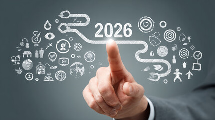 Obraz premium Business Roadmap to 2026 Success | Strategic Growth Journey with Innovation and Goal Achievement Concept