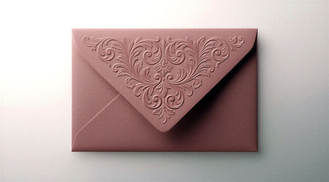 Elegant decorative pink envelope with intricate embossed floral design perfect for invitations and special occasions