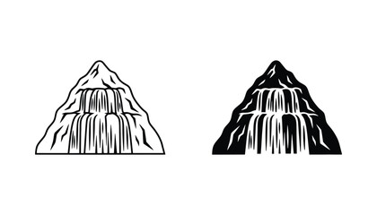 Majestic mountain waterfall vector illustration depicting natural beauty and powerful cascades in outline and solid fill icon designs © Aura