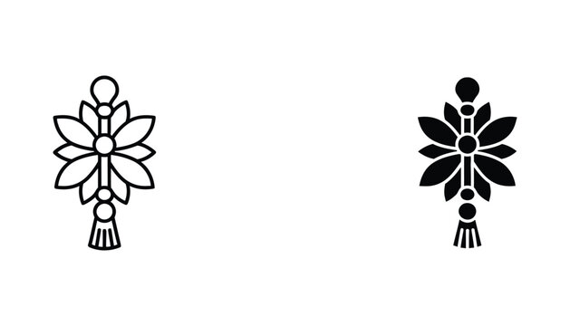 Elegant decorative tassel vector illustration featuring a lotus-inspired floral design in outline and solid fill icon styles