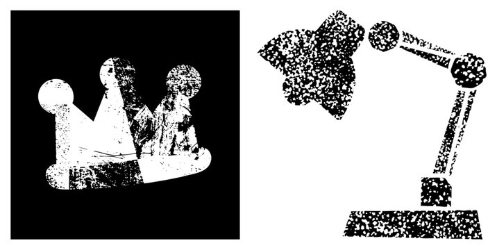 Regal crown fused with a robot arm in bold B&W stencil &ldquo;brain bucket&rdquo; meets &ldquo;mech claw&rdquo; for edgy branding. Gritty halftone texture adds streetwear edge, ideal for attitude driven logos or posters.