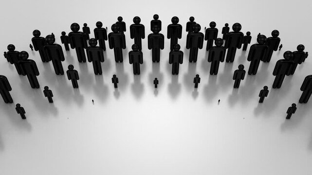 People Form a Wave. Abstract motion, two color, 3d rendering, 4k resolution
