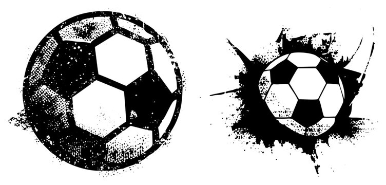 Gritty stencil style football art blending streetball and pitch vibes. Halftone splatter add urban edge ideal for team gear or fan merch. Called footy or calcio regionally, this vector screams actio