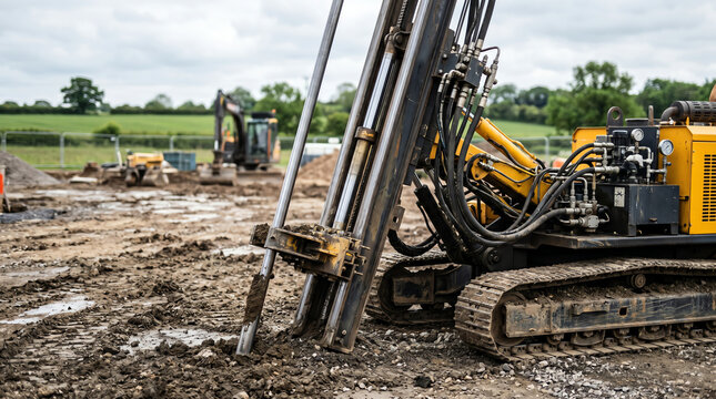 Cone penetrometer test rig pushing an instrumented probe into the subgrade