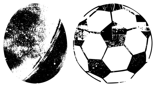 Rugged football w/ distressed texture, hexagon, streetball vibe aka booter or pitch orb. Second shape motion, grit, urban play ideal for edgy sports branding or fan gear.
