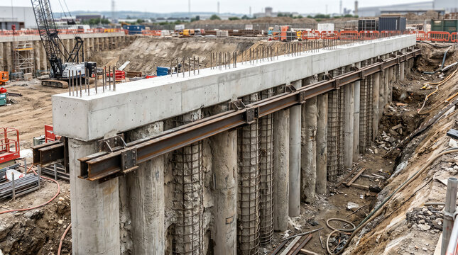 Secant pile wall with overlapping primary and secondary piles forming a cutoff