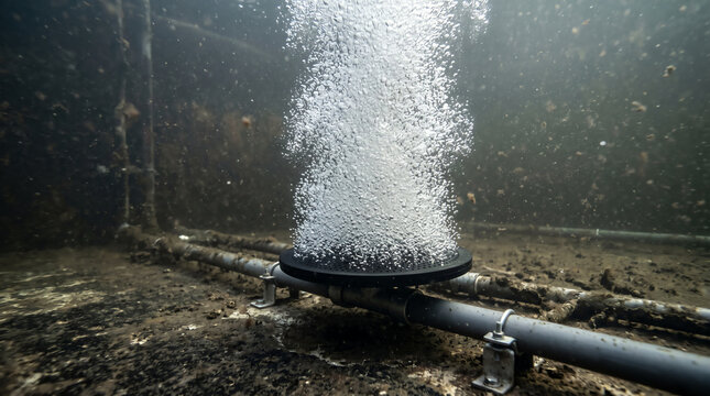 Fine bubble diffuser releasing aeration into an activated sludge tank