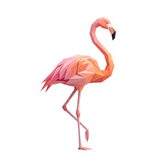 Obraz premium Low poly pink flamingo bird standing on one leg.