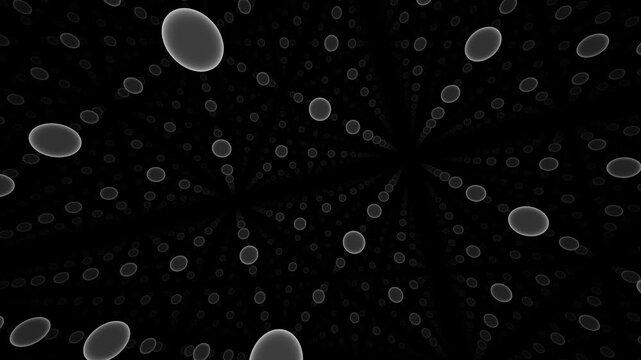 Abstract Fractal Ellipses with Vanishing Point in Dark Space Creating an Infinite Tunnel Effect with Hypnotic Rows of Distorted Circles Floating and Shifting