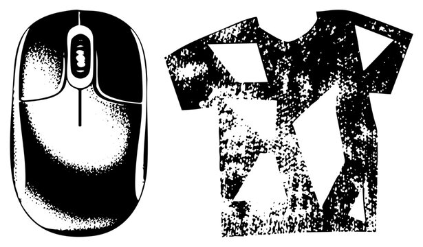 Stylized mouse tee shirt in gritty halftone. retro tech meets streetwear ideal for edgy branding or apparel.