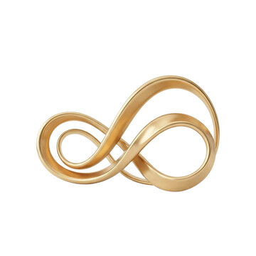 Golden infinity symbol sculpture, elegant metallic loop, abstract modern art, studio lighting isolated.
