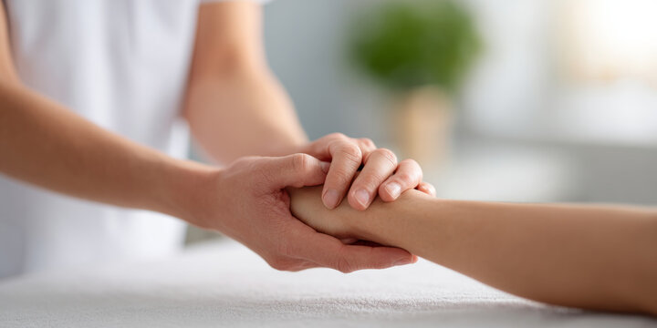 Closeup of comforting hand holding gesture
