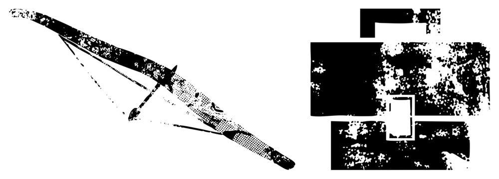 Gritty, weathered slingshot aka wrist or弹弓 in stark black with speckled decay. Rough edged glyph style evokes street art/punk zines. Ideal for edgy branding/apparel. Call it catapult toy