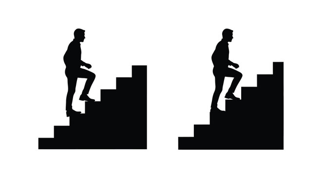 man climbing stairs silhouette against white background