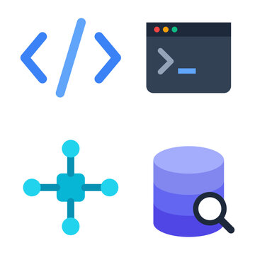 Modern Flat Icon Collection for Web Programming Database Management and Global Network Connections
