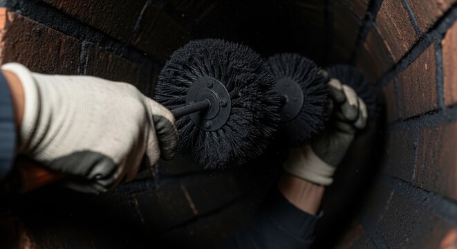 Chimney cleaning process with professional equipment and brushes for maintenance. Effective chimney cleaning ensures safety and efficiency, enhancing air quality and reducing fire risk.