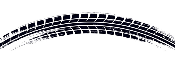 Tire track. Car, bike, motorcycle tyre mark with grunge effect isolated on white background. Wheel footprint on the road. Top view of rubber protector mark © musekki