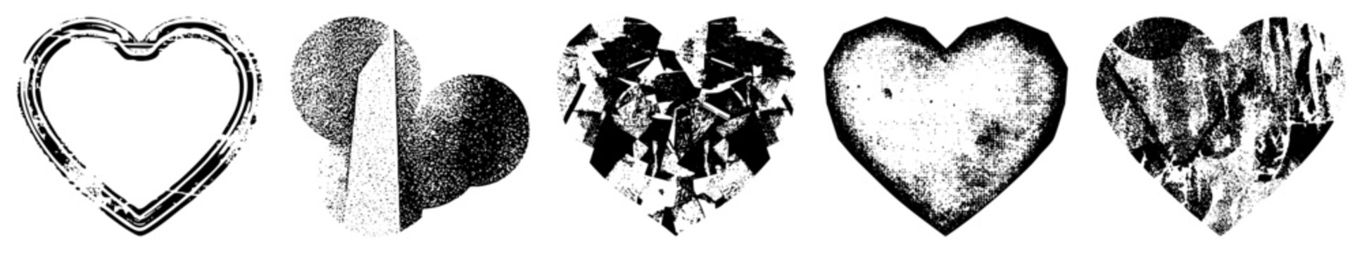 Gritty, weathered heart symbols punk love tokens with halftone, crackle, or stencil effects. Evokes raw emotion, nostalgia, rebellious romance. Ideal for indie branding or tattoo flash.