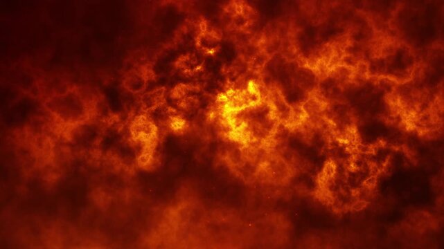 Fiery orange plasma cloud texture with glowing smoke and intense energy flow, dramatic abstract fire background animation, seamless loop, 4K 60fps.