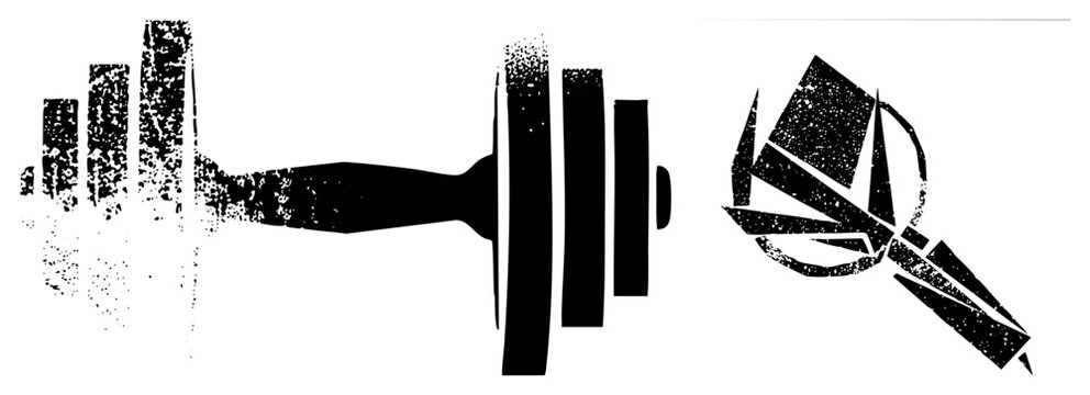 Heavy iron gym gear rendered in gritty stencil style think "iron maiden" or "steel " for muscle training. Perfect for gym logos, workout apparel, and motivational posters with raw, edgy energy.