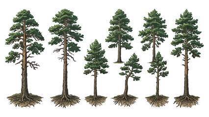 Realistic Pine Tree Vector Set Isolated on Transparent Background © Hossne