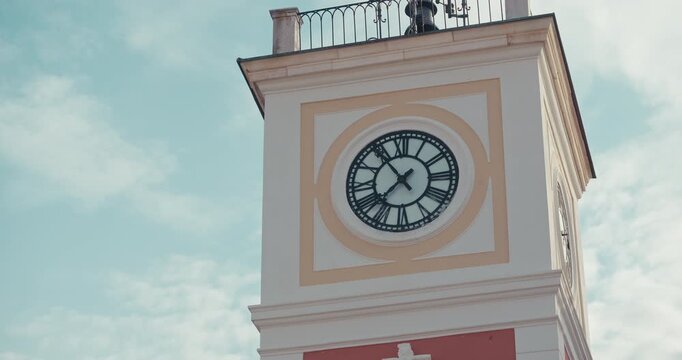 Clock tower on Marshal Tito Square in Rovinj, Istria, Croatia during the morning.