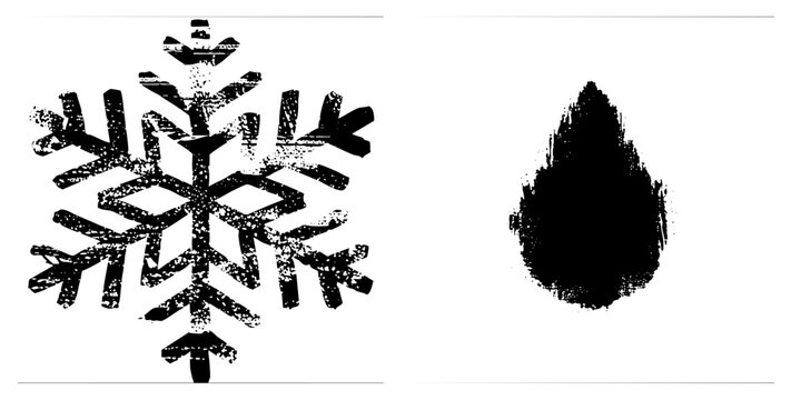 Distressed snowflake (frost flower/ice star) bold ink blot gritty, evoking winter mood & raw texture. Ideal for edgy branding or seasonal posters.