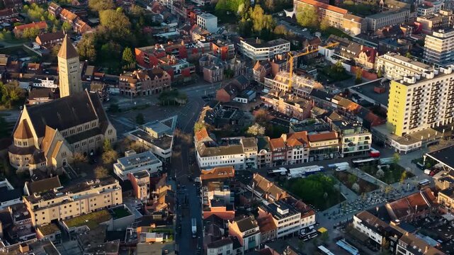A panoramic Aerial view of the city genk Belgium, on a sunny spring noon
