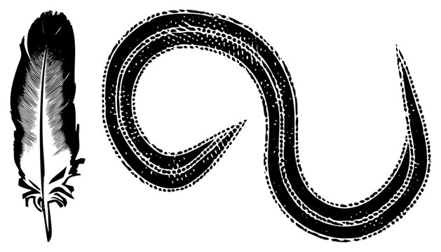 Bold feather quill fused with a textured black S curve &ldquo;pluma&rdquo; meets &ldquo;squiggle.&rdquo; Halftone grit and stippled edges evoke vintage punk. Perfect for logos, apparel, album art.