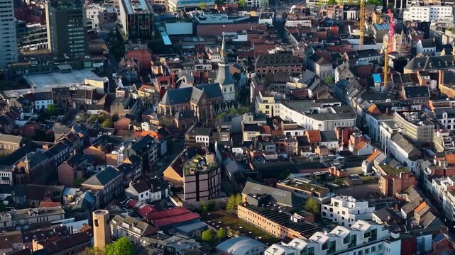 A panoramic Aerial view of the city Liege in Belgium, on a sunny spring morning