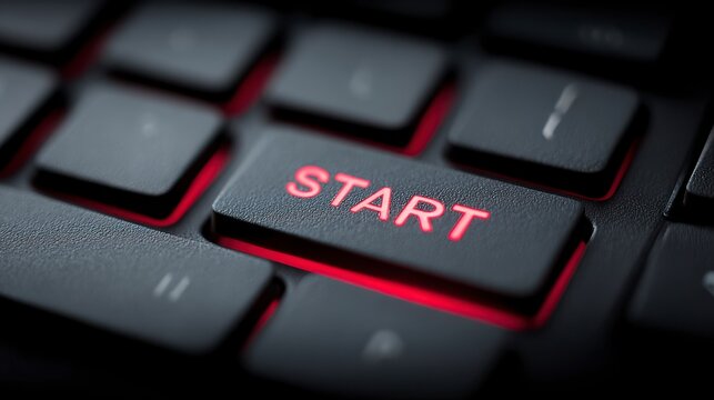 Illuminated START Key on a Modern Keyboard Signifying the Beginning of a Journey in Gaming, Computing, or Digital Exploration