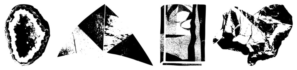 Obraz premium Stylized section angular stone fragments, rendered in stark black/white with halftone textures and sharp evoking raw geological energy for modern design.