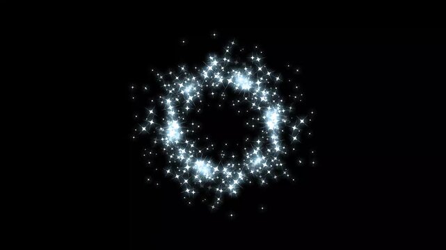White glitter circle trail animation with sparkling on black screen, twinkling magic glow particles, fairy light path effect, magic trail video 4k, loopable background for motion design