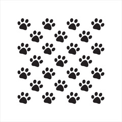 Fototapeta premium Dog paw print seamless pattern black cat foot steps background vector cute animal track wallpaper.