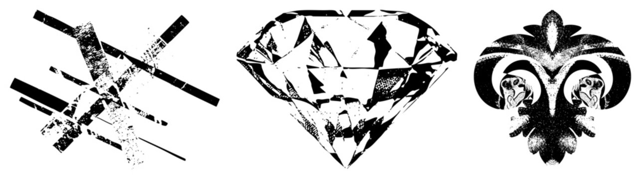 Gritty shattered diamonds, baroque flourishes, &ldquo;bling&rdquo; meets vintage tattoo flash. Raw, textured luxury with edge ideal for streetwear or edgy branding where sparkle collides with