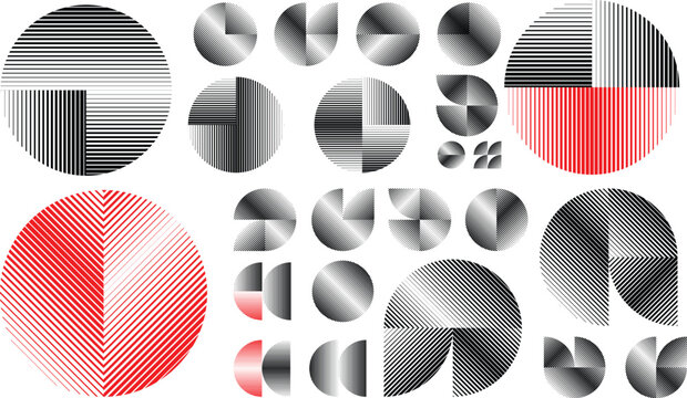 Abstract geometric linear  set - modern deform semi circles and segmented circles for branding and layout design . Toolkit collection , for modular design projects. Vector 