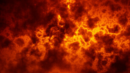 Fiery orange plasma cloud texture with glowing smoke and turbulent energy, abstract fire background with hot nebula depth and dramatic heat. © Vooper