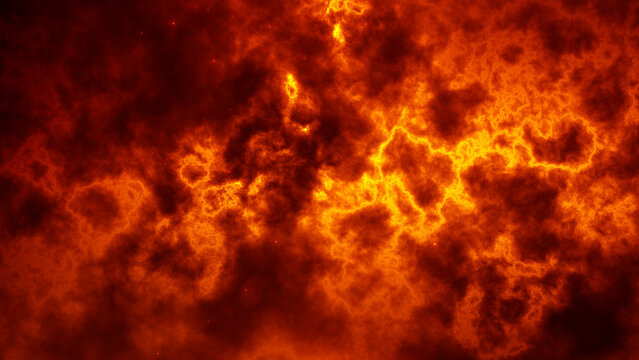 Fiery orange plasma cloud texture with glowing smoke and turbulent energy, abstract fire background with hot nebula depth and dramatic heat.