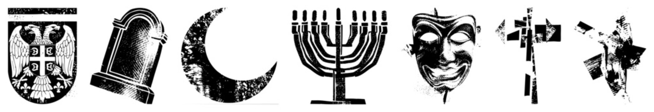 Rough vector with double headed eagle, brain bucket mask, candlestick menorah. Folk terms like &ldquo;skid lid&rdquo; & &ldquo;&rdquo; add streetwise grit. Ideal for edgy branding or tattoo flash.
