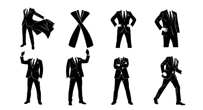 Headless Business Man Silhouettes in Various Poses for Corporate Design