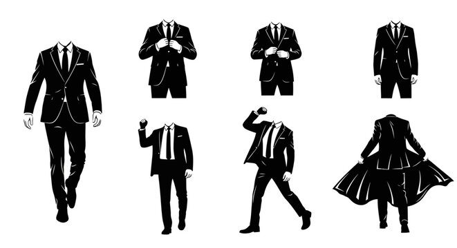 Headless businessmen in suits, various poses for corporate design