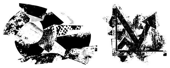 Obraz premium Geometric explode in gritty, fusing stencil cuts and halftone texture street art meets decay. Dubbed “shatter glyphs” or “grit,” they pulse with urban edge, ideal for bold br