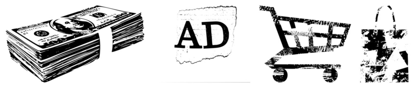 Gritty dinero, ad scrap, trolley, carryall for streetwise or urban commerce. Call it moolah, ad space, buggy, sack. Speaks to hustlers & shoppers.